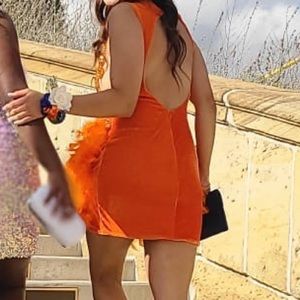 Orange Beaded and Feathered Homecoming Dress